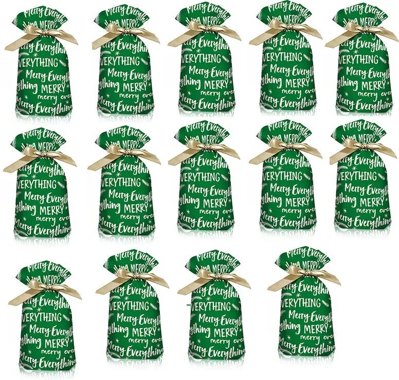 INF Grüne Weihnachts-Süßigkeitstüten mit Kordelzug - 15x23cm (50er-Pack)