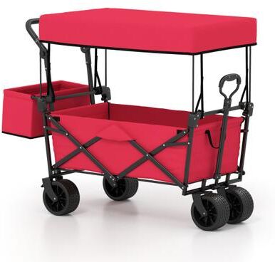 Costway Collapsible Wagon with Removable Canopy and Detachable Storage Bag-Red