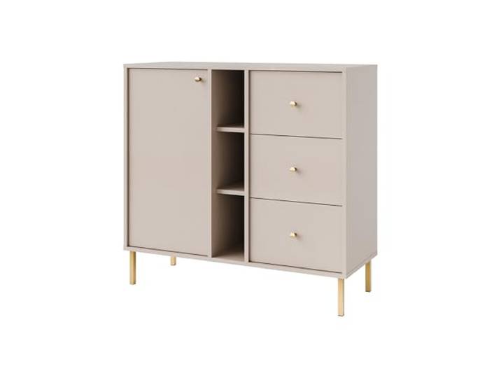 Margaret Hadas24 Kommode TIVARO 100cm mit 1 Tür und 3 Schubladen, mit geraden goldene Füßen, Kaschmir, japonische Style, modernes Design