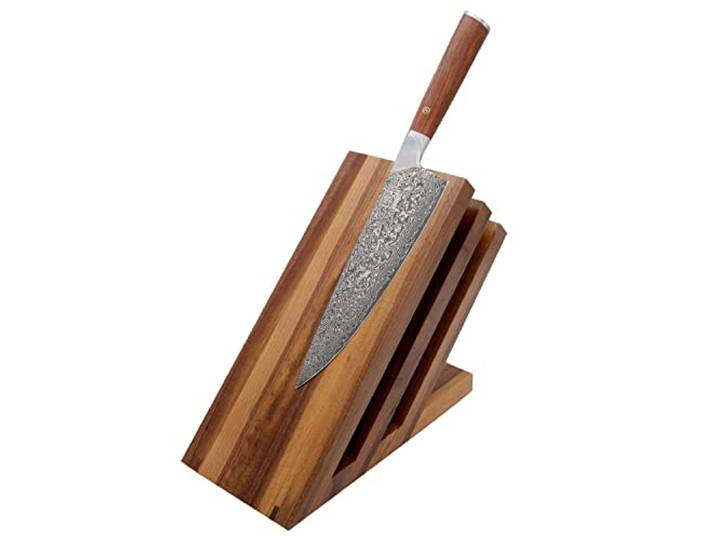 Zayiko Magnetischer Messerblock für 6 Messer aus Nussbaumholz, ohne Messer Gefächerte Bauweise für Klingen bis 29 cm, starke Magnete, rutschfeste Füße und lebensmittelechte Oberflächenveredelung