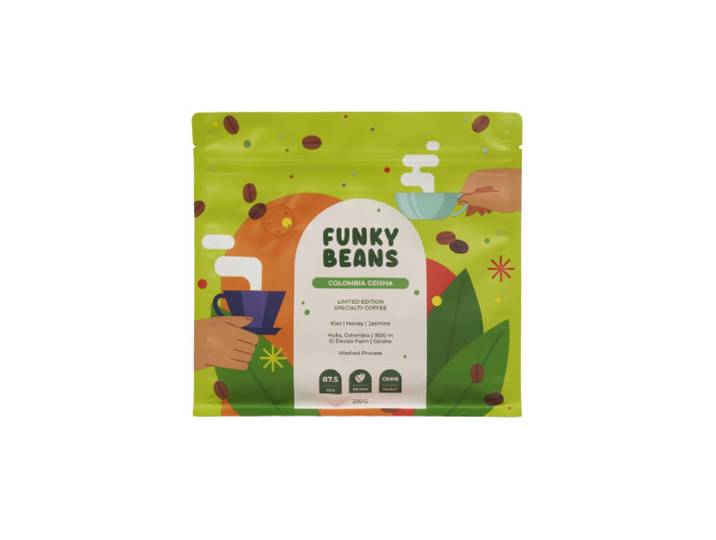 Grains de café de spécialité Funky Beans Colombia Geisha, 200 g