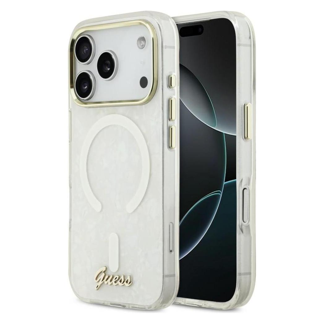Guess Etui IML Shell Script Metal MagSafe do iPhone 17 Pro Max biały (Apple iPhone 17 Pro Max) (GUE005289)