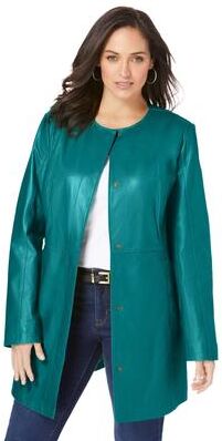 Plus Size Women's Three-Quarter Leather Jacket by Jessica London in Tropical Teal (Size 30 W)