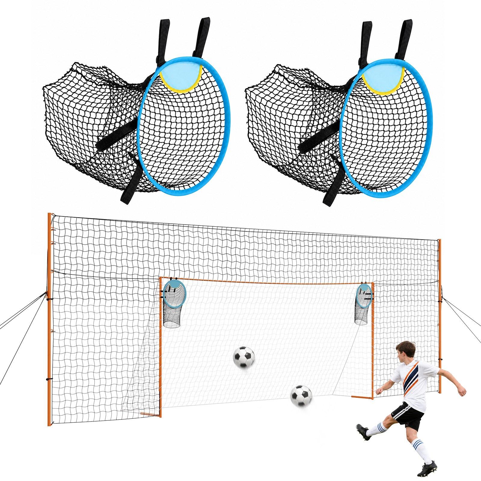 Fußballtor - Mobiles Soccertor 484 x 212 cm - Eisenrohrrahmen - Ballfangnetz - Zielnetz - PE-Netz über 110 km/h - Bodenanker und Abspannseile - Für Naturrasen
