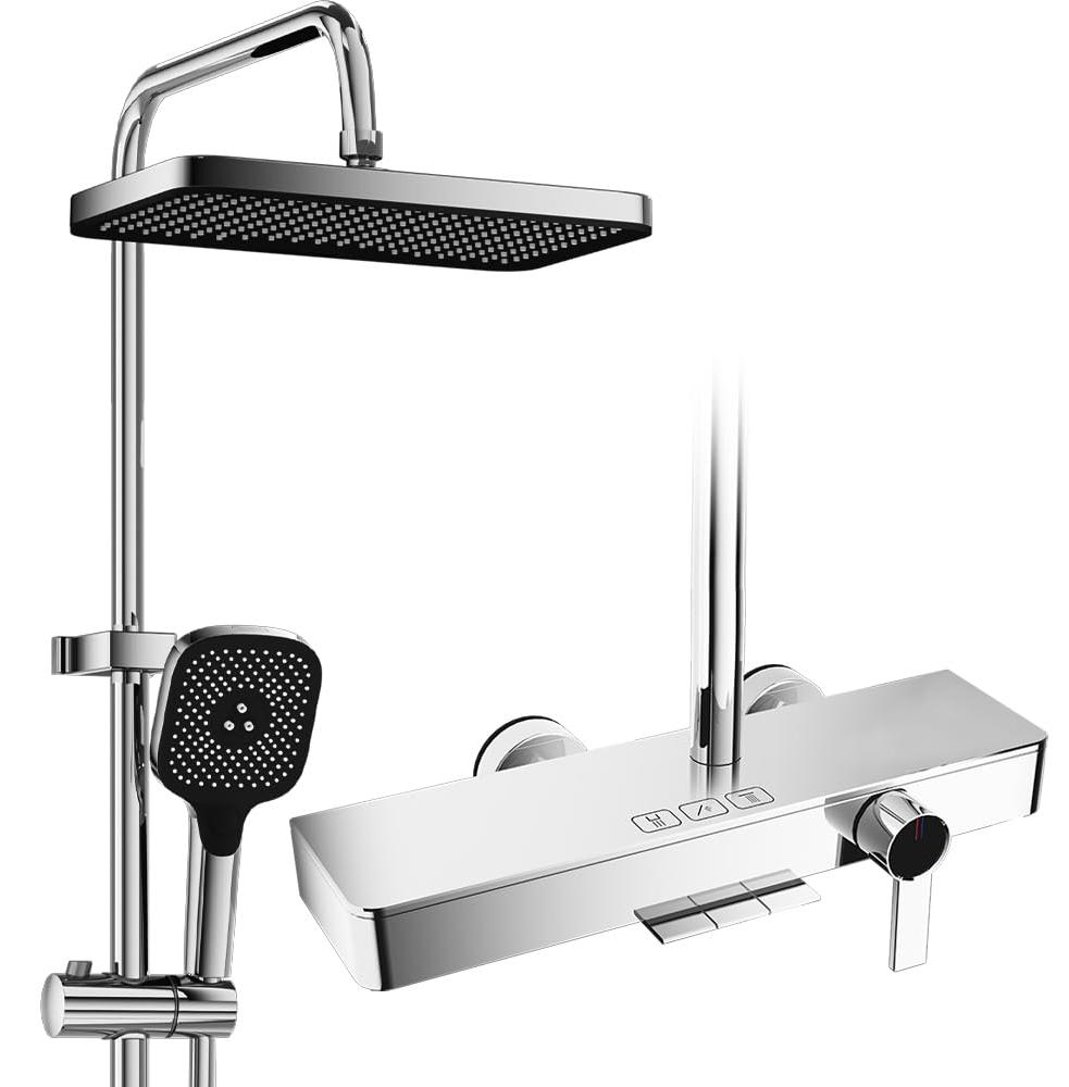 Duschsystem mit Regendusche 30x20 cm, Handbrause 4 Strahlarten, verchromt