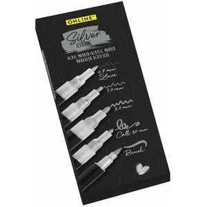Online Acrylstifte Silver Lettering Set 18518, silber, Spitzenset, wasserfest, 5 Stück