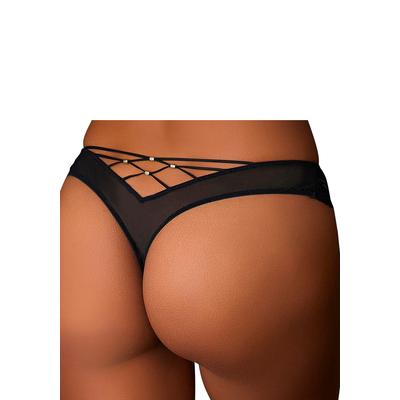 String LASCANA, Damen, Gr. 36/38, Spitze, schwarz, Spitze, Obermaterial: 90% Polyamid, 10% Elasthan, körpernah, Unterhosen String, rundherum aus dezent transparenter Spitze