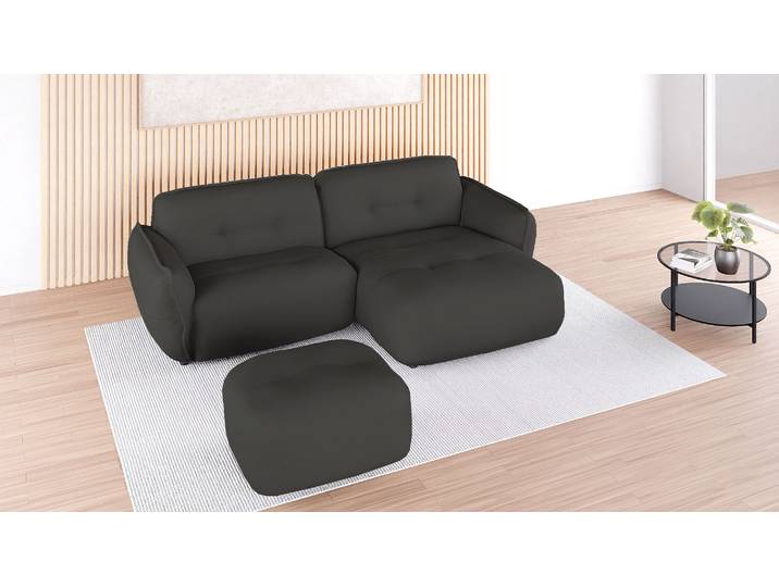 Polsterhocker BETYPE Be Fluffy , grau (anthracit), B:92cm H:46cm T:74cm, 100% Polyester, Hocker, Polsterhocker, softer Sitzkomfort, moderner Kedernaht, hochwertiger Bezugsstoff
