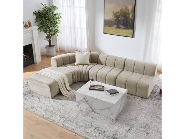 WUVRIE Canapé d'angle compressé 4 places modulable en chenille marron