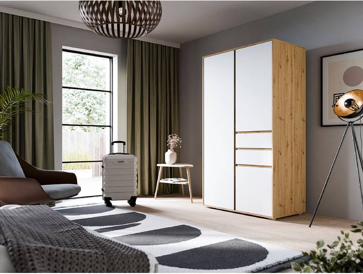 Drehtürenschrank Falun 100cm Braun/Weiß/Weiß/Eiche Artisan Dekor