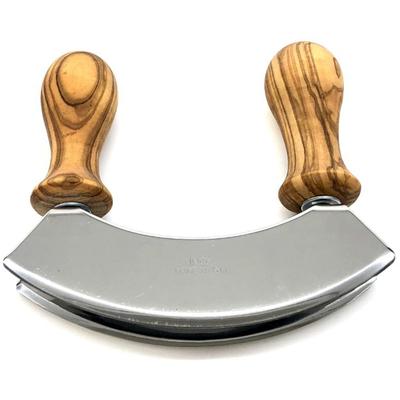 Wiegemesser OLIVENHOLZ-ERLEBEN "DESIGN mit gedrechselten Griffen aus Olivenholz", braun, Edelstahl, Kochmesser, Doppelklinge aus Edelstahl, gedrechselte Griffe, angenehme Haptik