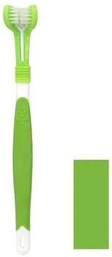 Uplift Essentials 3 Sided Pet Toothbrush Triple Head Dental Plaque & Tartar Scrubber For Dogs & Cats grass Green