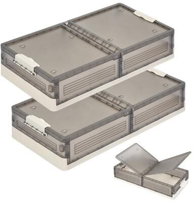 2 Pack Stackable Under Bed Storage Bins Drawer Containers with Wheels Plastic Storage Box with Latch Lid