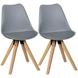 Esszimmerstuhl 2er Set Kunstleder mit Holzgestell Retro Skandinavisch gepolstert, Grau 49x52x87 cm