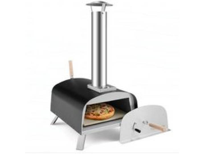 GYMAX Four à Pizza Extérieur Portable avec Pelle à Pizza Pierre à Pizza Pare-Flammes et Cheminée Amovible pour Jardin Camping