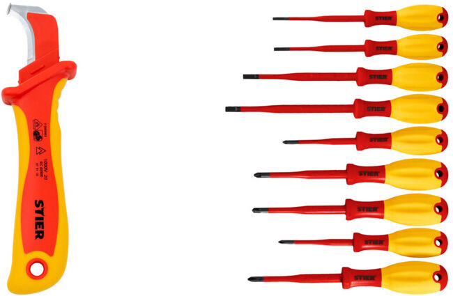 Set STIER Abmantelungsmesser 180 mm VDE-geprft + Schraubendreher-Satz slimVDE+ 9-teilig