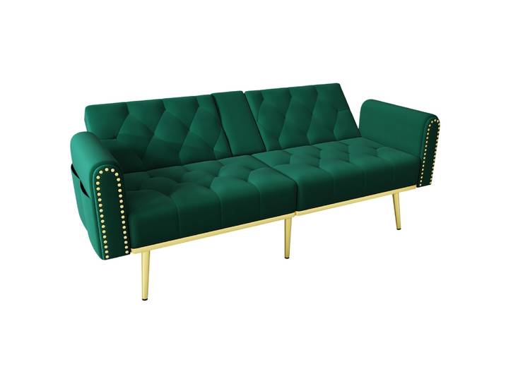 Canapé-lit en velours polyester vert