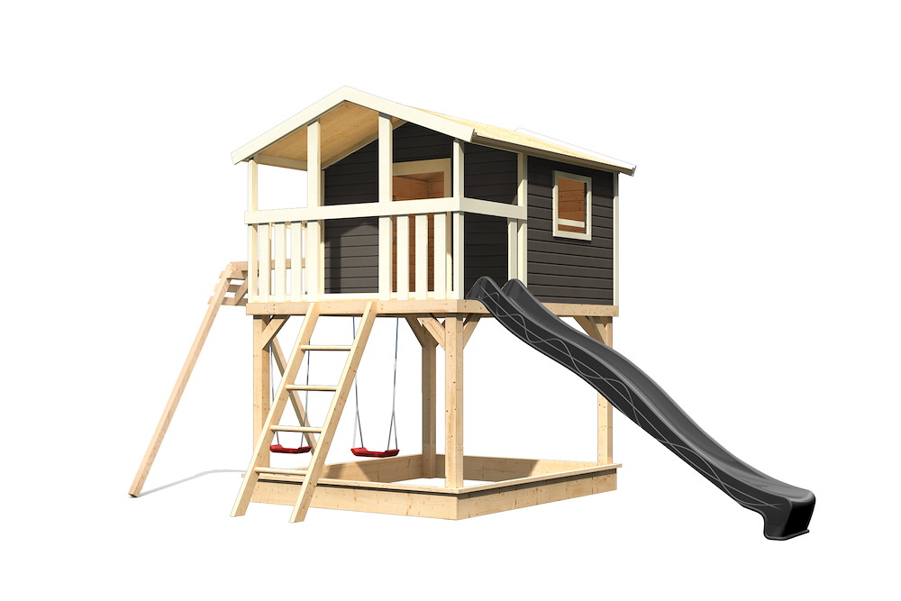 KARIBUHOLZT Spielturm Benjamin 198x243x309 tgrau m.doppel.anbau 16988427