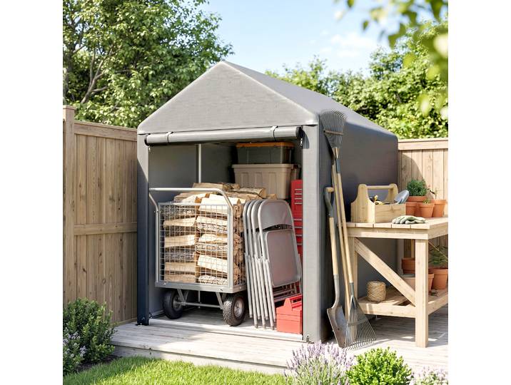 Outsunny Abri Outils Métal Gris Clair 120x179x165cm Anti-UV