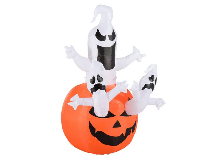 ComfortXL Halloweendeko De-42099 Kürbisgeist mit 3 Gespenstern und Led, Mehrfarbig, Kunststoff, 120x180x120 cm, Dekoration
