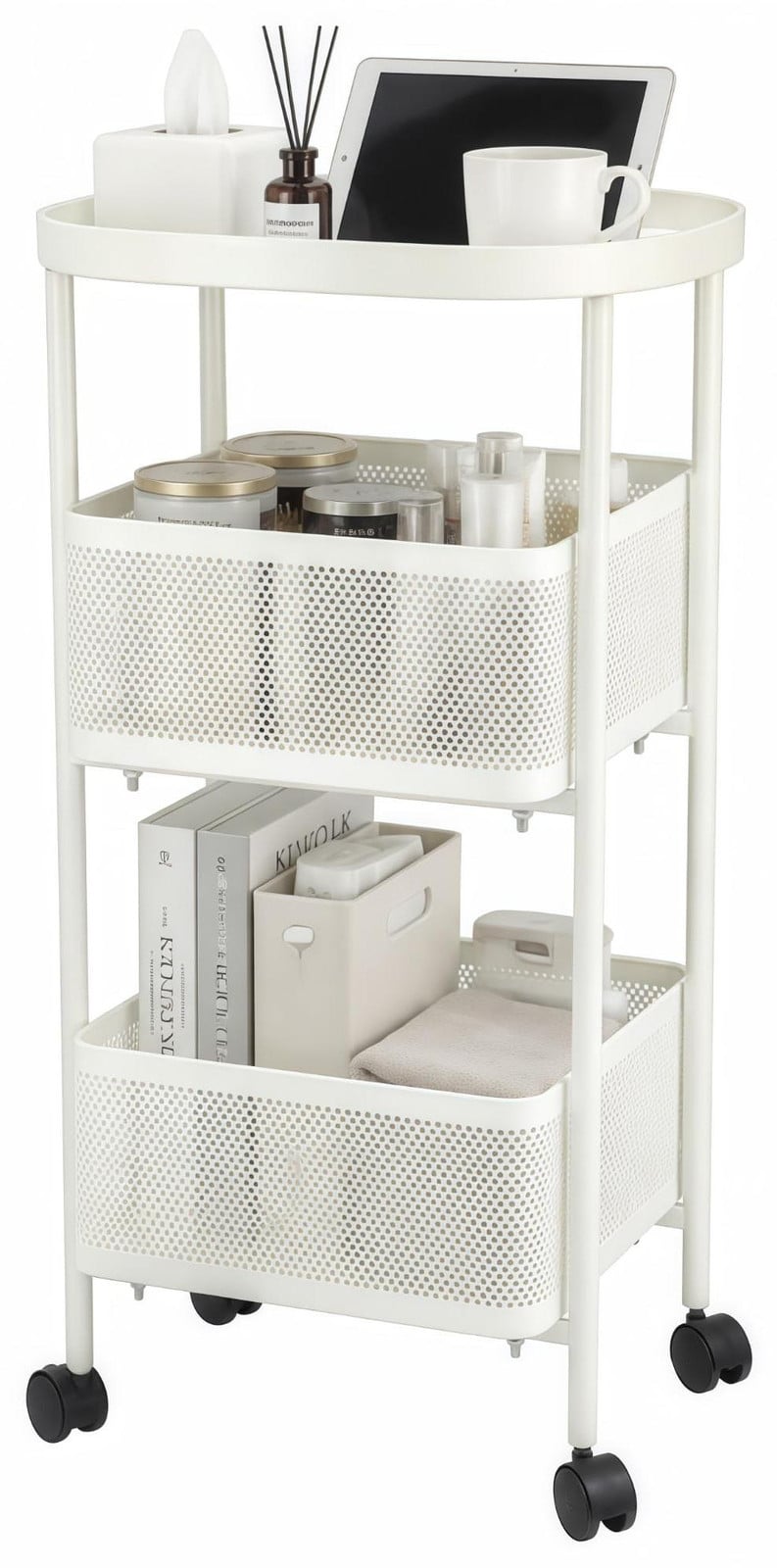 Merkloze 3-laagse rolkar met wielen voor keuken, badkamer of kantoor