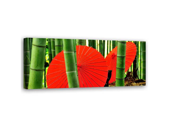 Feeby Wandbild bambus japan regenschirme, Grün, Orientalisch, Rechteckig, 90x30 cm, Bilder & Rahmen, Bilder, Leinwandbilder