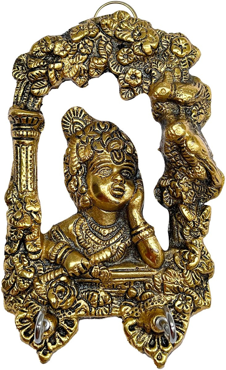 Metalen beeldje Lord Krishna Murlidhar voor woondecoratie