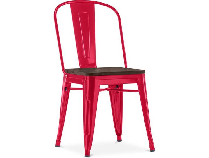 Chaise carrée Bistrot Metalix - Métal et bois foncé Rouge
