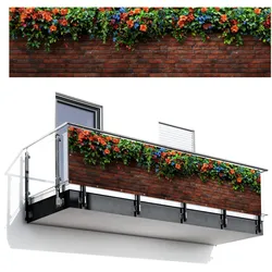 BALKON-SICHTSCHUTZ Blumen - Wand - Grün - Orange Witterungsbeständig 300x80 cm