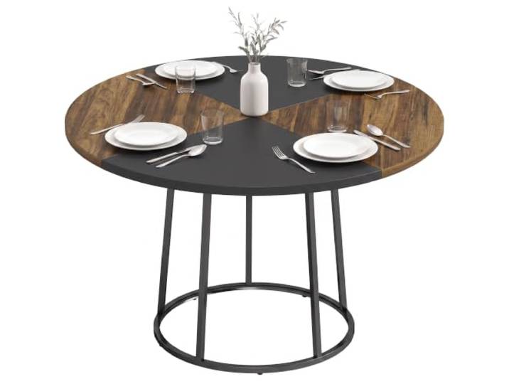 HOMCOM Runder Esstisch Ø120x75cm Rustikales Braun und Schwarz Für 4-6 Personen, Küchentisch, Zweifarbige Tischplatte, Industriestil, Wohn-Esszimmer.