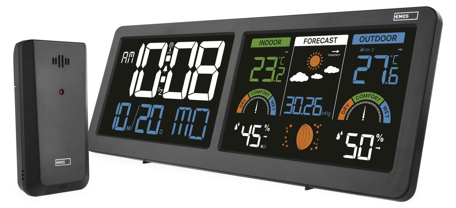 Emos Weerstation E8625 met 2 LCD-schermen en draadloze sensor, zwart
