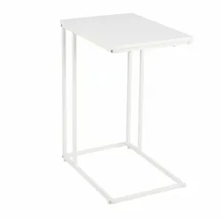 Relaxdays Beistelltisch, HxBxT: 64 x 50 x 35 cm, MDF, Eisen, C-Form, Sofatisch zum Unterschieben, Wohnzimmer, weiß