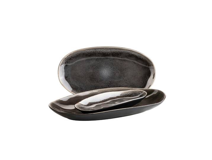 Mäser Servierplatten-Set, Braun, Schwarz, Keramik, 3-teilig, oval, Geschirr, Tischkultur & Serviergeschirr, Servierplatten