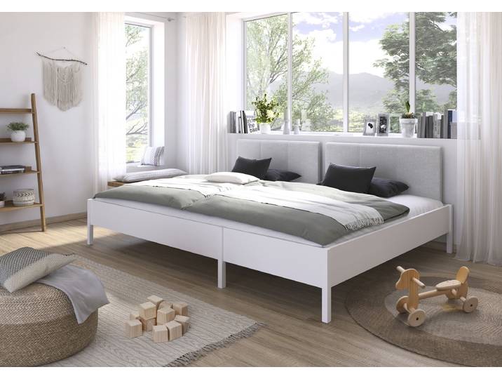 Lit familial Mare tête de lit capitonnée 270 x 200cm Tissu Blanc