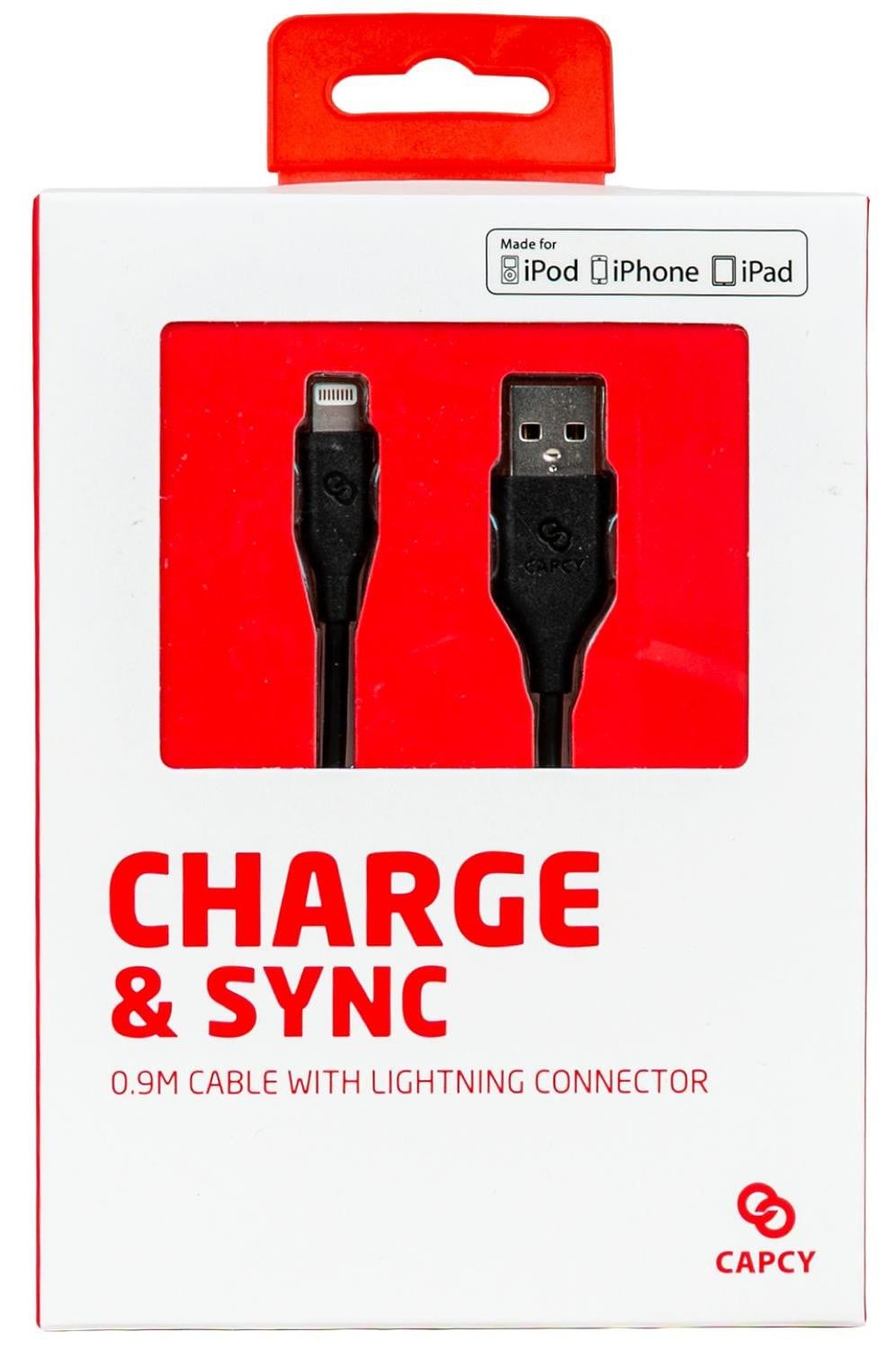 CAPCY USB-A naar Lightning-kabel, 0,9 meter, zwart