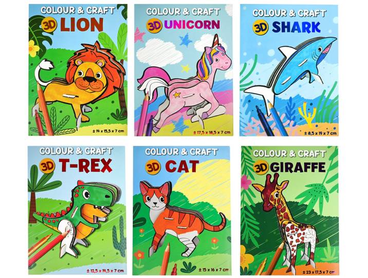 Kleur en maak je eigen dier KN628 - Creatief knutselboek - 3D-figuur - Assorti