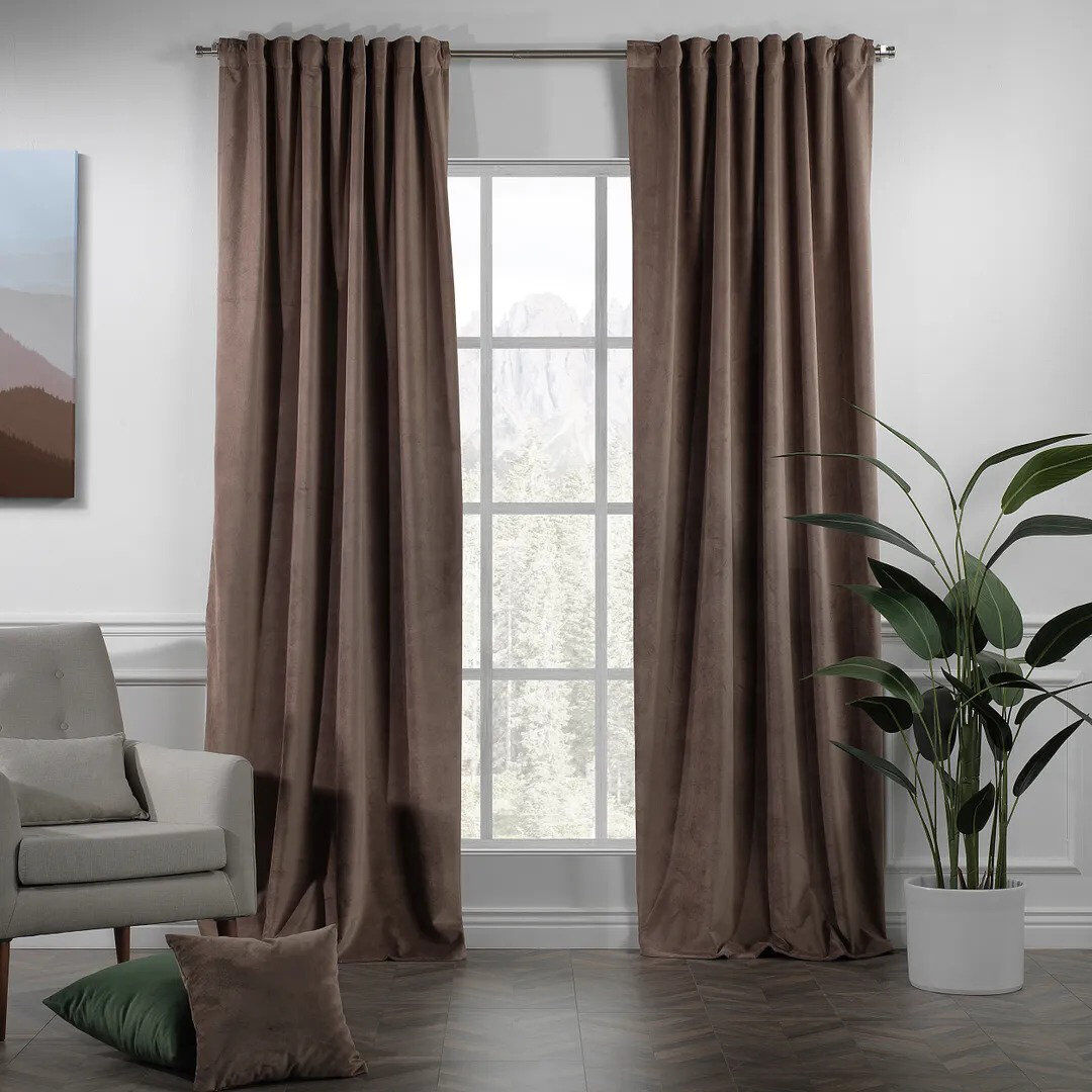 Lilijan Home & Curtain Extra Long & Extra Wide Matte Velvet Curtain Panel 20 PALE TAUPE 260cm Width x 265cm Drop
