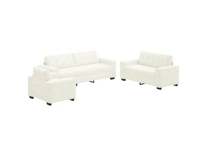 Sofa-Set aus cremefarbenem Samt, 3-teilig mit Sessel, 2- und 3-Sitzer Metallrahmen und Sperrholz, Schaumstoff und Faser, farbecht und verschleißfest, moderne Linien, pflegeleicht