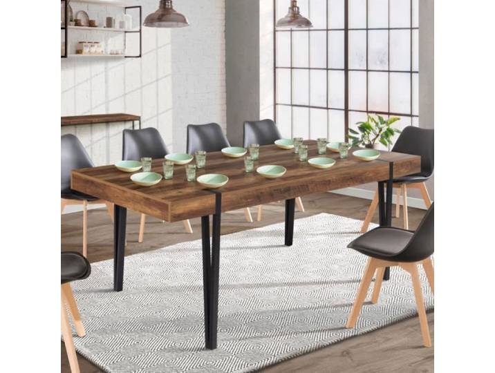 Table à manger rectangle fixe - IDMARKET - AUSTRIA - Bois vieilli et noir - 10 personnes - 200 cm