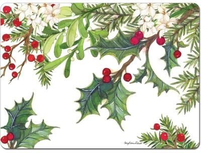 CounterArt Balsam & Berries Decorative Hardboard Cork Back Tabletop Placemats 4 Pack Manufactured in The USA Heat Tolerant