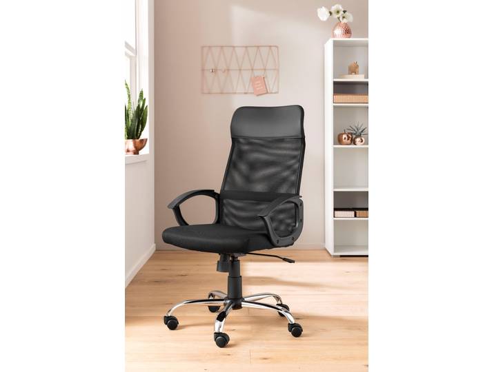 Bürostuhl GOODPRODUCT Kirsten, Schreibtischstuhl , schwarz (schwarz, chromfarben, schwarz), B:62cm H:118cm T:62cm, Stühle, Bürostuhl, mit atmungsaktivem Stoff im Rücken