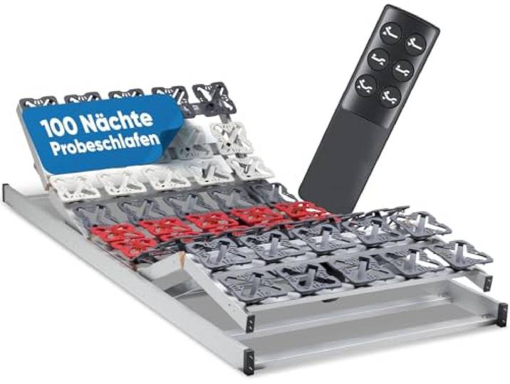 RehaSleep elektrischer Lattenrost Wolke10 90x200 – Schlafen wie auf Wolken durch 55 Flexible Tellermodule – Perfekte Rücken & Beinposition – Lattenrost elektrisch verstellbar Made in Germany
