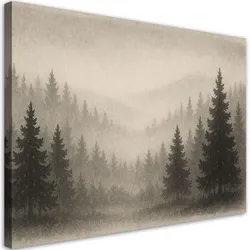 LEINWANDBILD Bäume Wald Nebel Beige 120x80cm