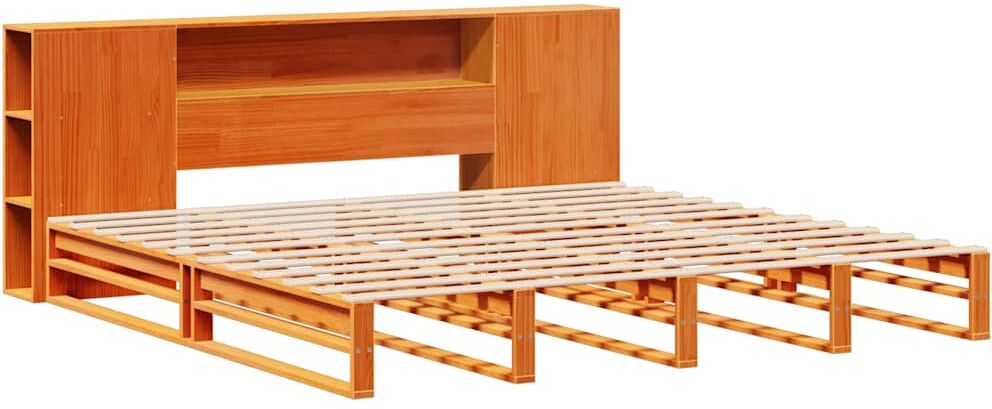 vidaXL Lit bibliothèque sans matelas cire marron 200x200cm bois massif