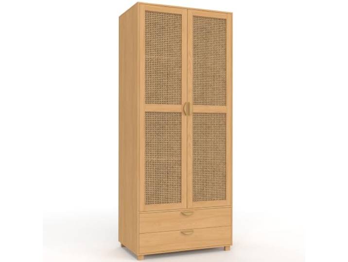IDMarket - 2-türiger Schrank EDHEN aus Holz und Rohrgeflecht Kleiderschrank 80 cm mit 2 Schubladen und Regalen