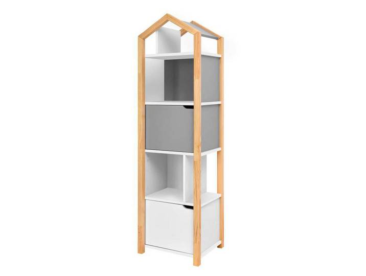 Petits-meubles Bücherregal Joey Grau und weiß, Holzwerkstoff, 46x160x37 cm, Wohnzimmer, Regal, Bücherregale