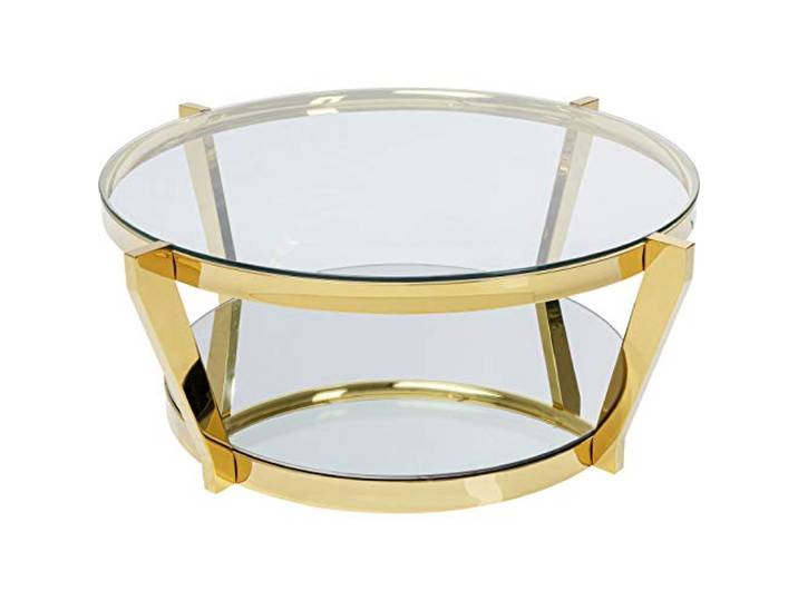 Kare Design Couchtisch Monocolo, Gold, 90cm Durchmesser, Wohnzimmertisch, Beistelltisch, Edelstahl Gestell, ESG-Glas Tischplatte, rund, 38x90x90 cm (H/B/T)