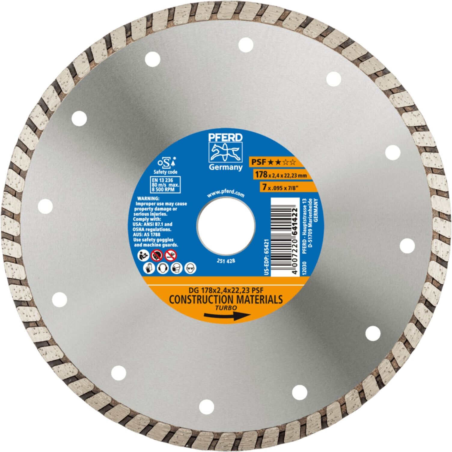 PFERD TOOLS Diamant-Trennscheibe DG 178x2,4x22,23 mm PSF z. Trennen v. Stein/Beton,hohe Schnittqualität (68017222)