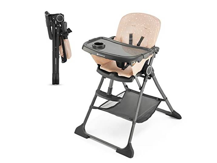 Kinderkraft FOLDEE Hochstuhl Baby, Kinderstuhl ab 6 Monate, Zusammenklappen, Leicht zu tragen mit einer Hand, Verstellbare Rückenlehne und Fußstütze, Tablett und Zubehörkorb im set, Rosa