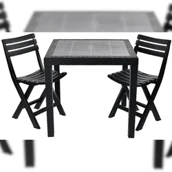 Gartenset Sitzgruppe Tisch Stuhl 3-tlg 78x44x42cm Schwarz Kunststoff Garten Bistro Rattan-Optik